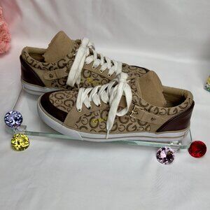 GUESS Beige Monogram Canvas Low Top Sneakers Women’s 9M